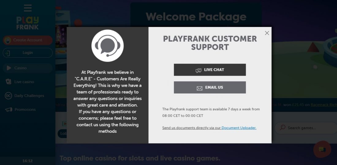 Zákaznická podpora PlayFrank
