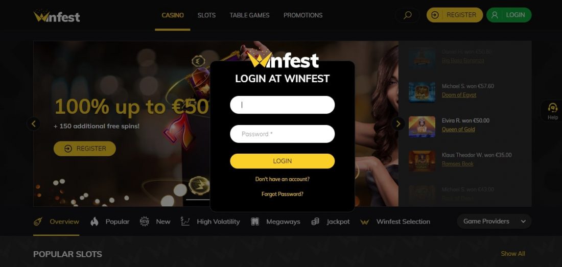 Processus de connexion au WinFest Casino