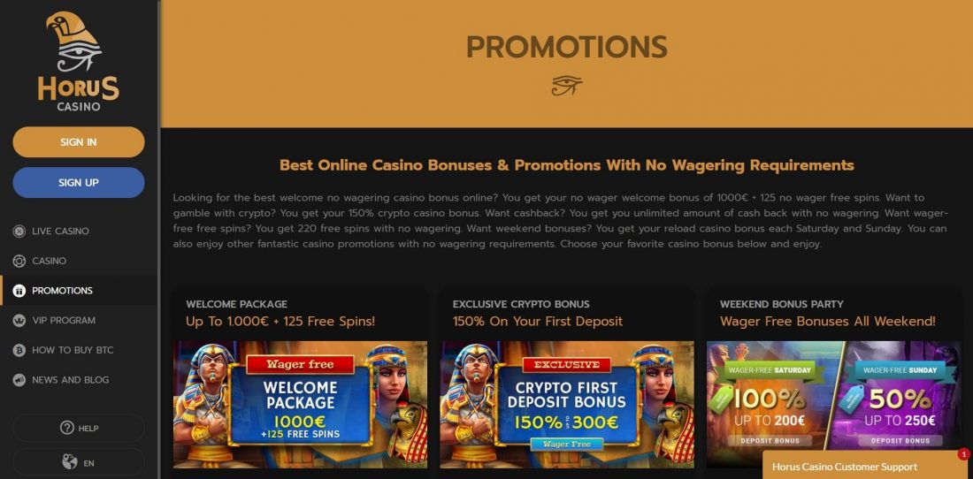 Promoții Horus Casino