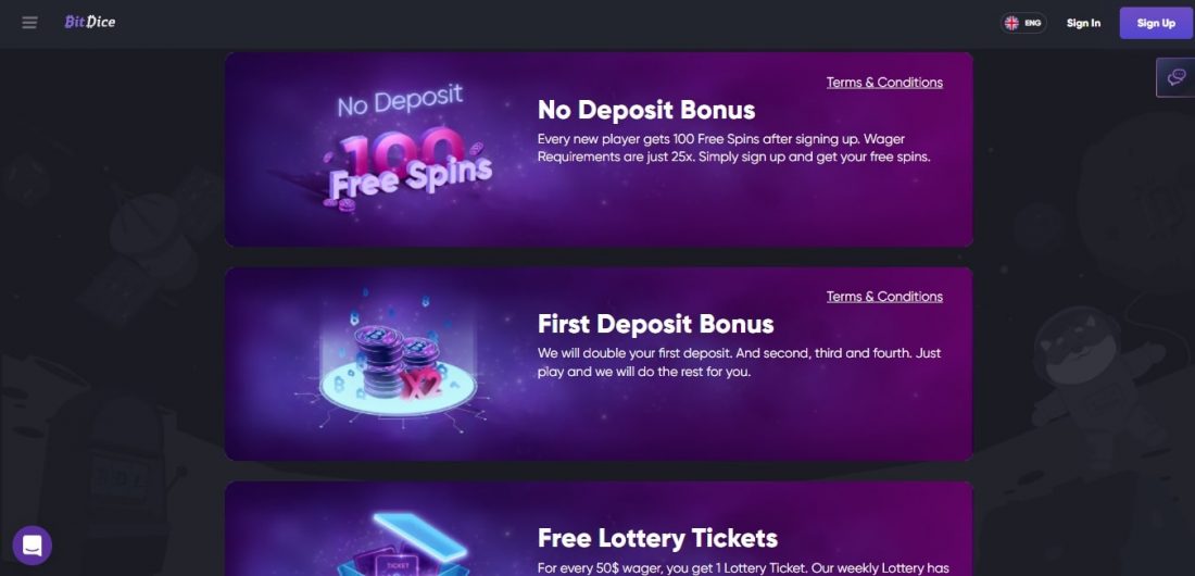 Bonus de bienvenue de BitDice Casino