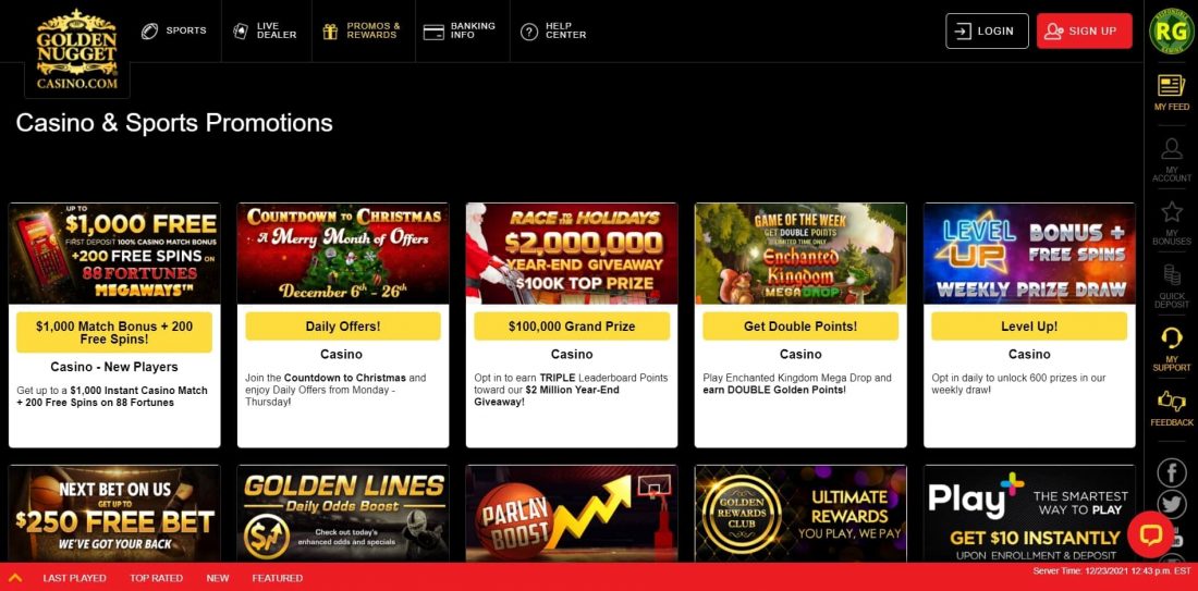 Golden Nugget Casino Bonusy